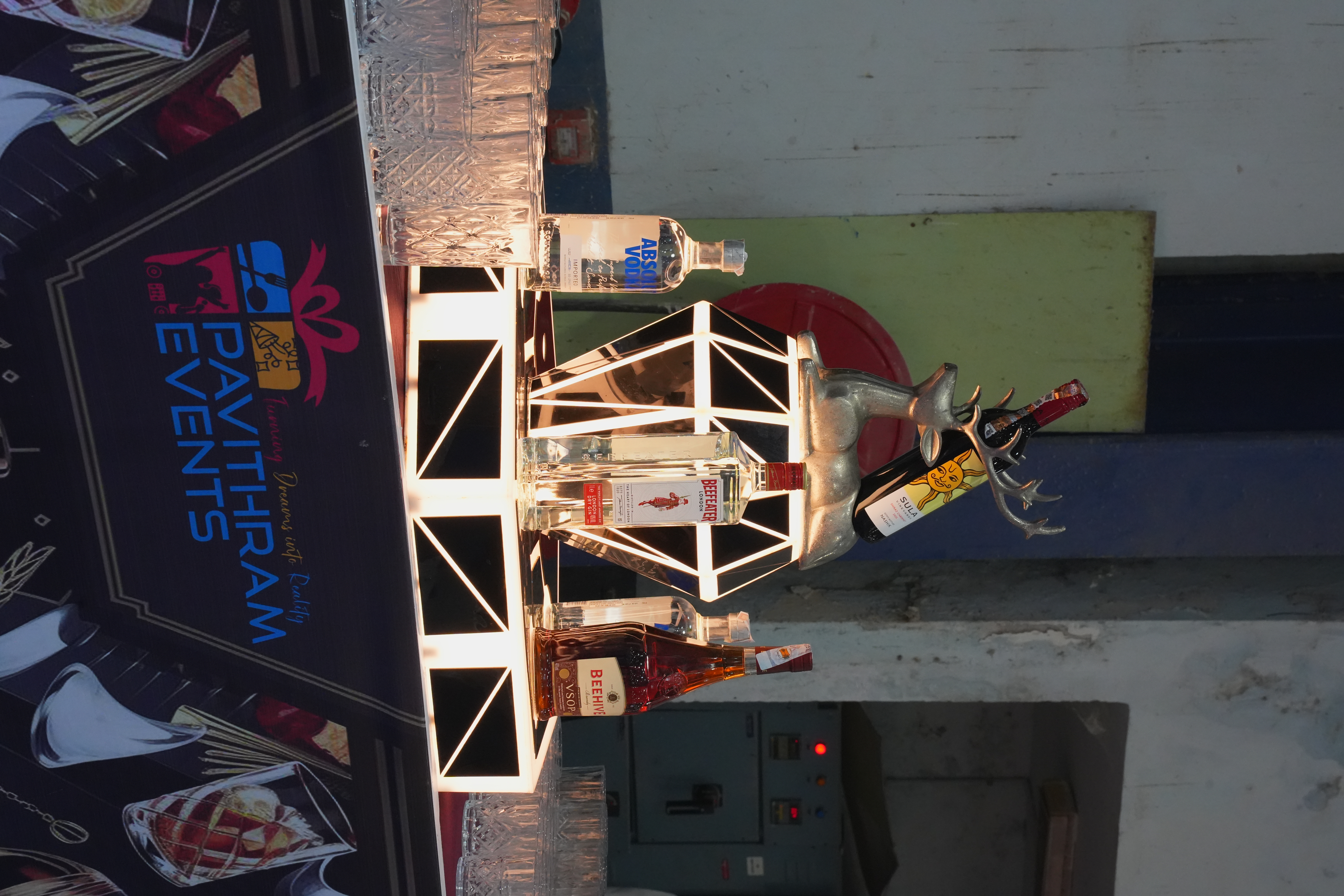 Beverage counter set up by Pavithram Events at a conference gala